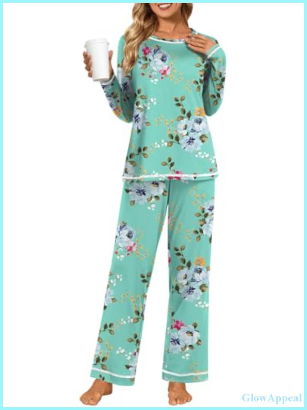 Women's 2 Piece Pajama Lounge Set Long Sleeve Crewneck Pockets Loose Fit